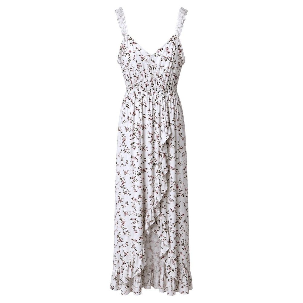 Vine and Valley Women Maxi Dress M White High-Low Cottagecore Smocked